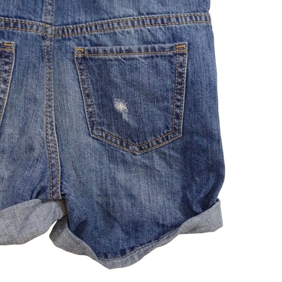GAP Kids Distressed Denim Bib Overall Shortall Shorts Girls Size S Rolled Cuffs - Picture 4 of 7